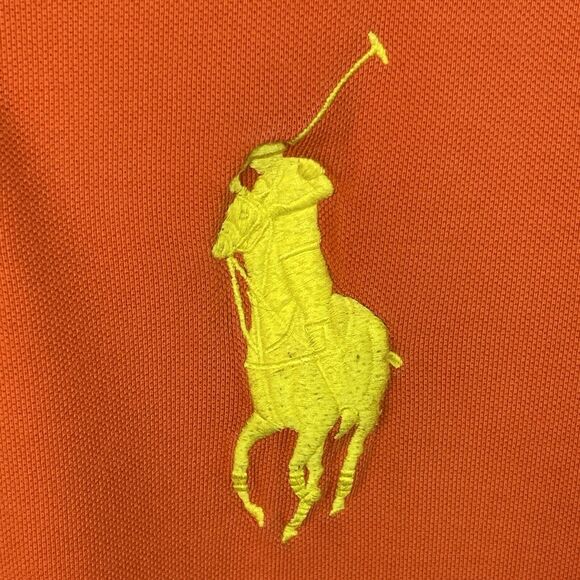 Polo Ralph Lauren Polo Shirt Men Medium Custom Fit Big Pony Orange Casual Cotton - Picture 3 of 10